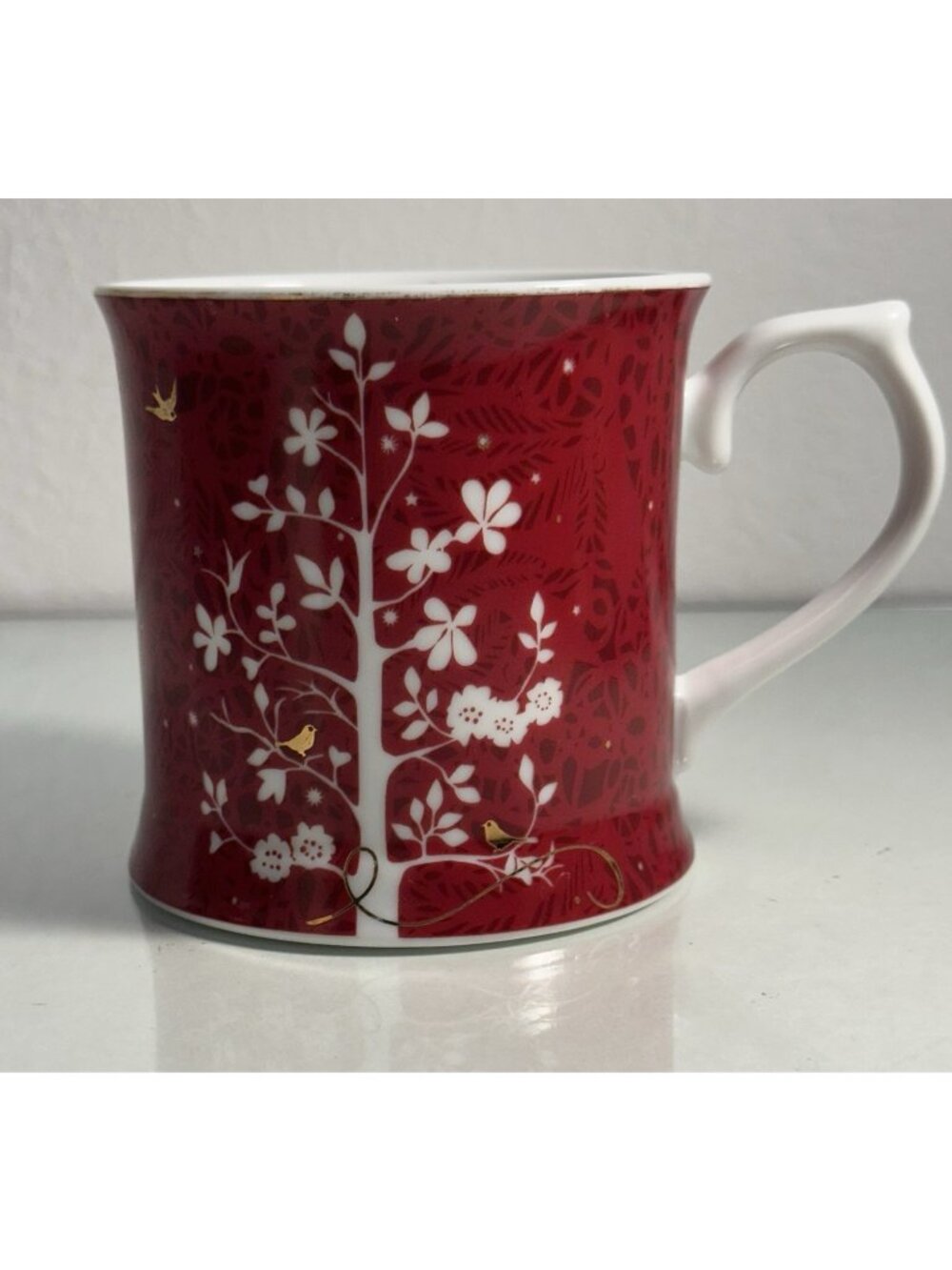 Starbucks Rosanna, Red with White Tree Birds Flowers Coffee Tea Mug 13 oz